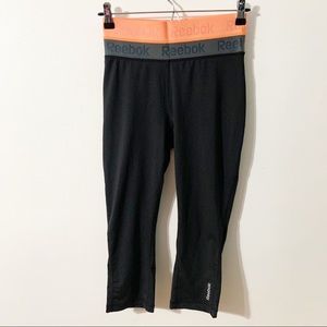 Reebok Aspire Skin Capri Compression Athletic Workout Leggings Pants 🖤🩶🧡